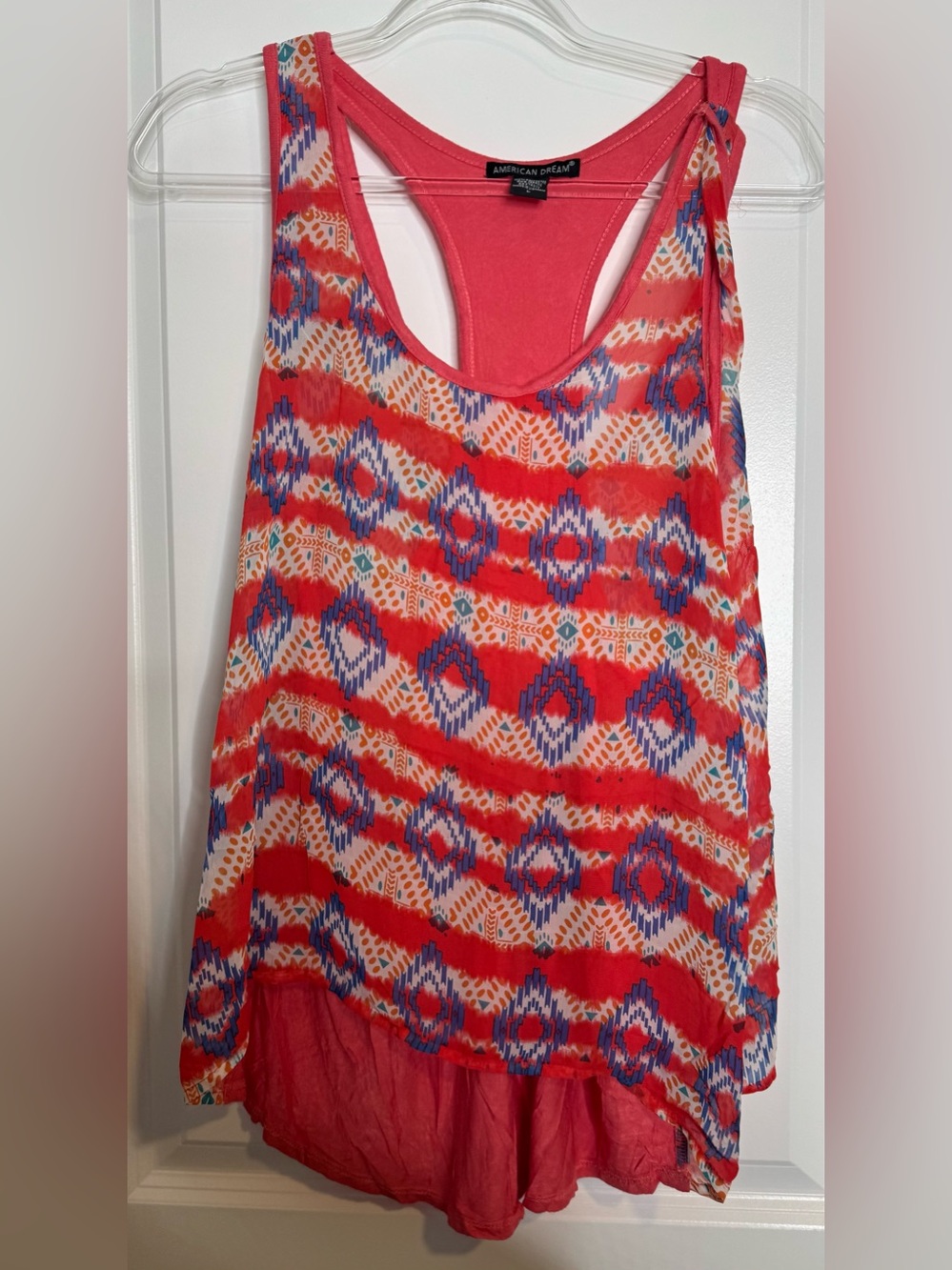 American Dream Coral Aztec-Print Racerback Tank Top flowy size large vibrant